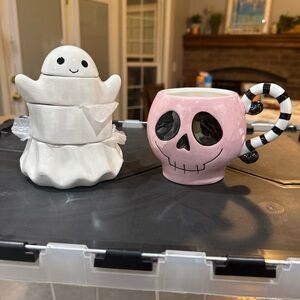 Whimsical Cupboard Ghost & Happy Haunting Mug Set